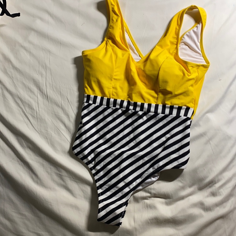 Yellow stripped one piece